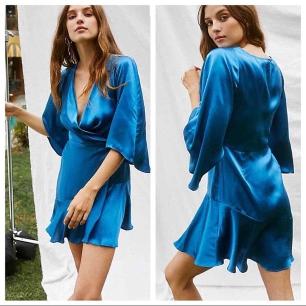 NWOT Free People Silk Blue Lapis Strike A Pose Mini Dress size 4
